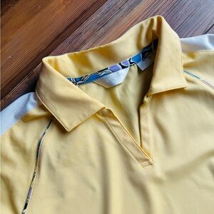 Callaway Golf Polo Shirt Medium Yellow White Colorblock Performance Short Sleeve